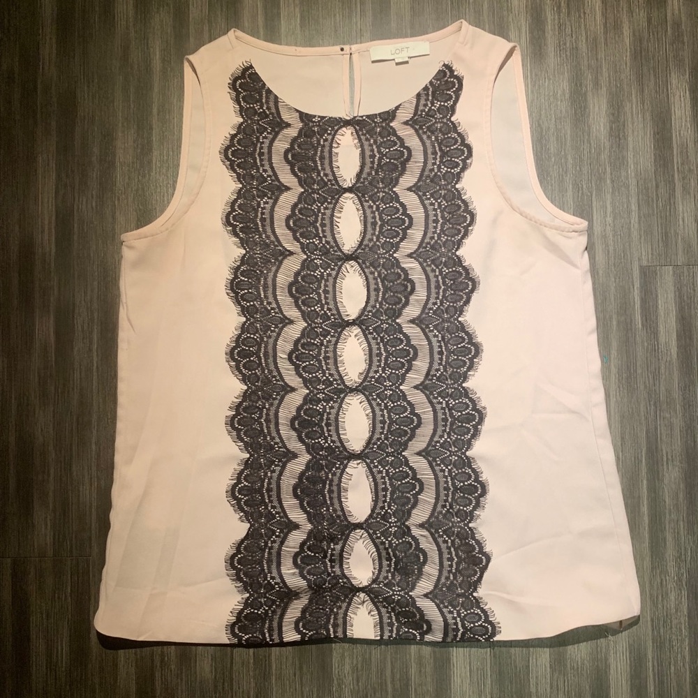 Loft Cream and Lace Sleeveless Blouse